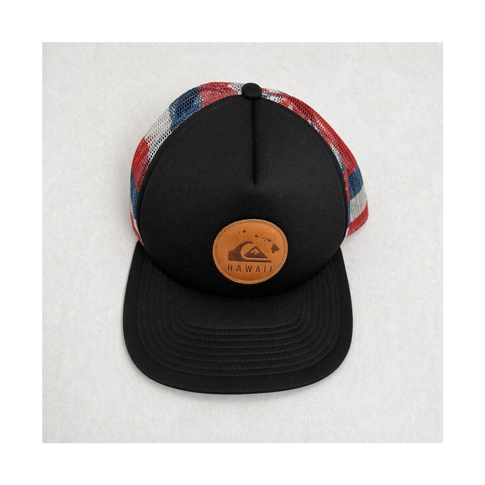 Quiksilver Hawaii Trucker Hat Black Red White Blue Mesh Snapback Cap OSFM‎